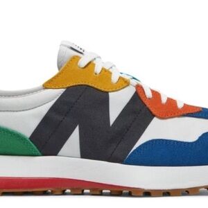 New Balance White and Blue Retro Sneakers with Chunky Sole